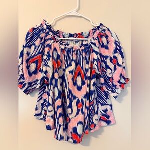 NWT- Crown & Ivy Vibrant Blue and Pink Blouse